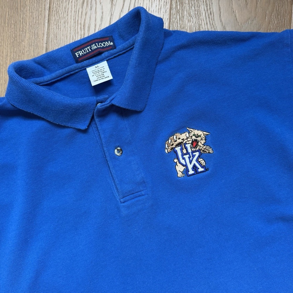 Vintage UK University of Kentucky Wildcats Blue Polo Shirt‎ Tongue Logo Men's XL